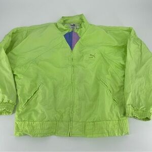 Vintage 1980s Puma Windbreaker Neon Green Pink Jacket Size
